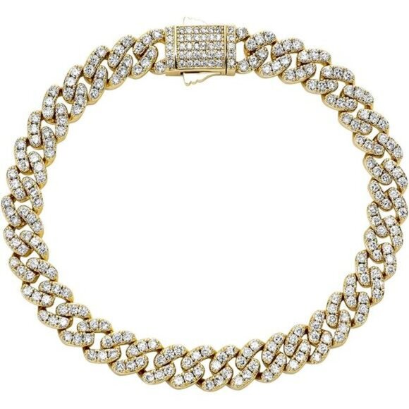 TOPGRILLZ Gold Cuban Link Anklet Iced Out CZ Ankle Bracelet for Women - Picture 1 of 7